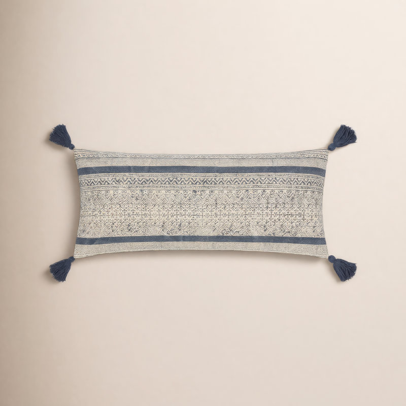 Zetta Rectangular Pillow Cover, Beige/Denim, Polyester/Polyfill