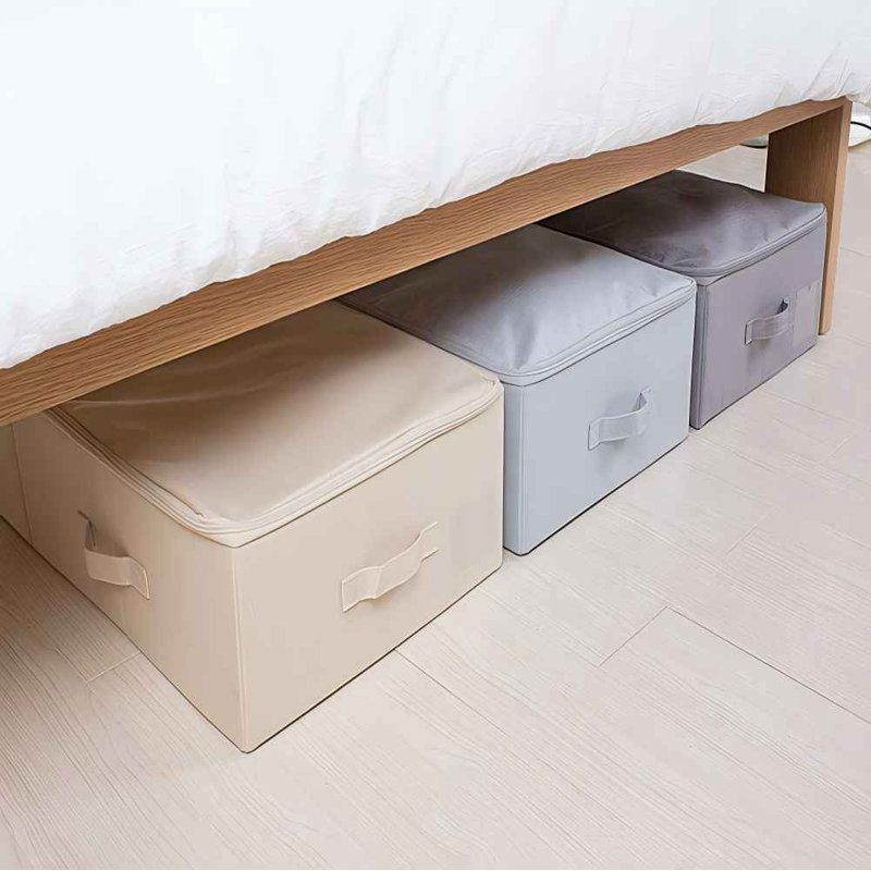 2-Pack Washable Under Bed Storage Organizer With Lid, 6 Handles,  Light Grey, Light Grey