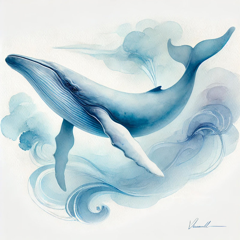 Toile tendue baleine bleue sereine, H 20 po x l 20 po