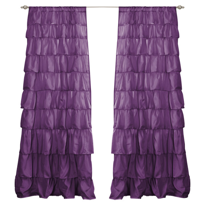 Blush Ruffled Light-Filtering Polyester Window Curtain Panel