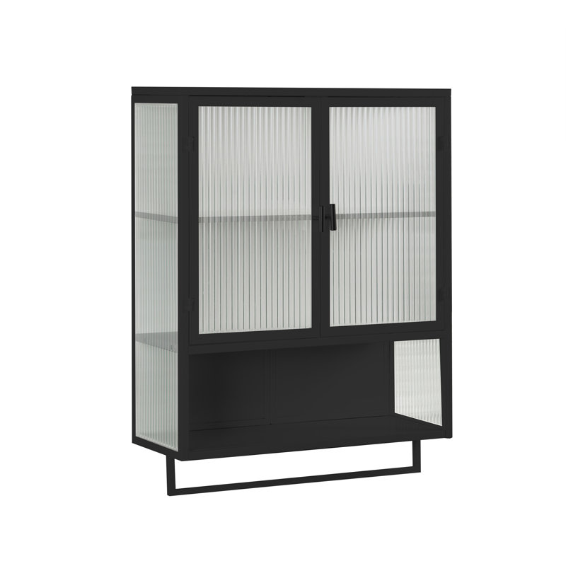 Armoire murale moderne 23,62 po à deux portes avec rangement fermé à deux niveaux, Noir