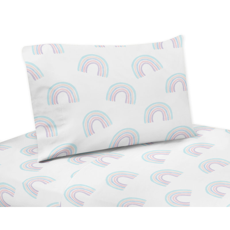 Pink and Turquoise Rainbow Print Twin Sheet Set