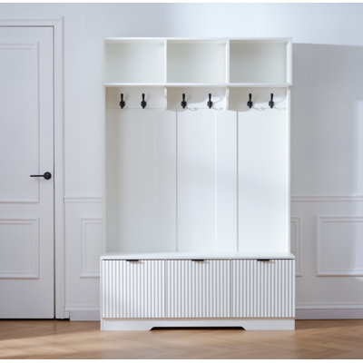Tall Entryway Storage Unit - 3 Cabinets + 3-Tier Clothes Rack, Freestanding Organizer for Hallway, Bedroom by Wildon Home