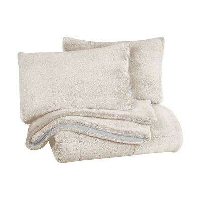 Swift Home Plush 3-Piece Faux Fur and Sherpa Reversible Comforter Set