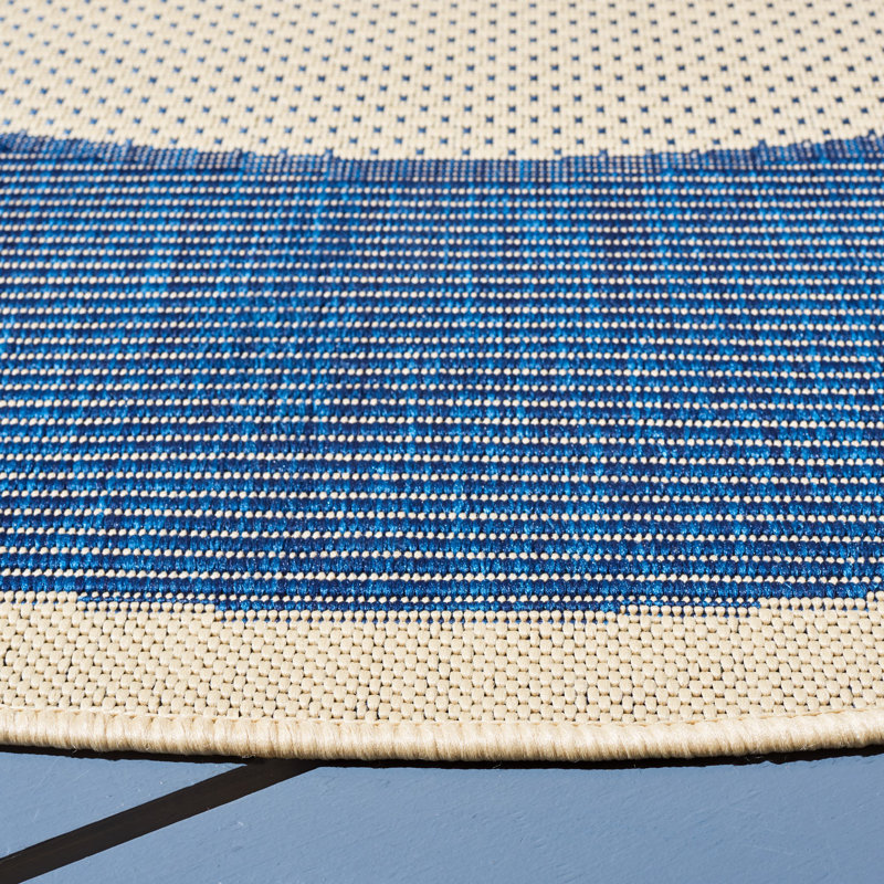 Tapis intérieur / extérieur beige / bleu marine Tirrelle, Rond 4 pi