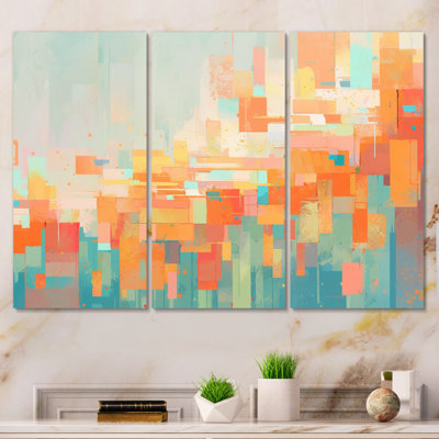 Orange vert vert brisé - 3 pièces sur toile tendue