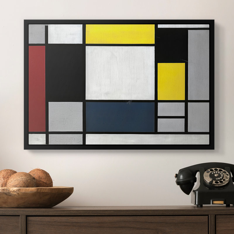 Composition avec toile encadrée, jaune, rouge, noir, jaune et gris, 1921 - Piet Mondrian, 16 x 24, Noyer