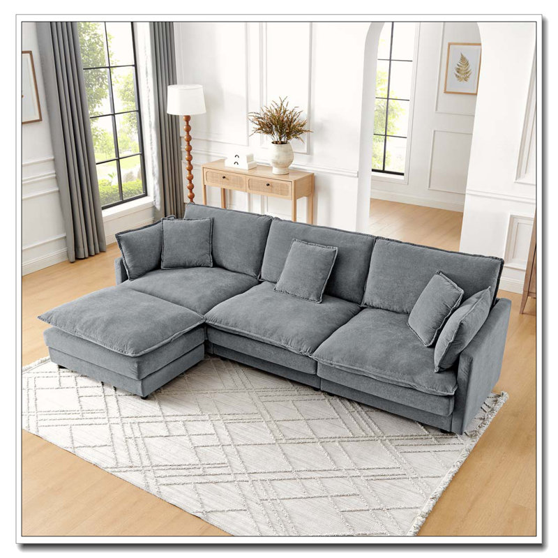 Canapé-lit modulaire en L avec repose-pieds, canapé convertible surdimensionné pour 4 personnes, Gris