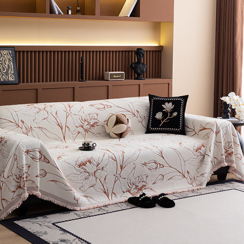 Housse de canapé Flower Boho, Chenille verte, H 71 po x l 118 po