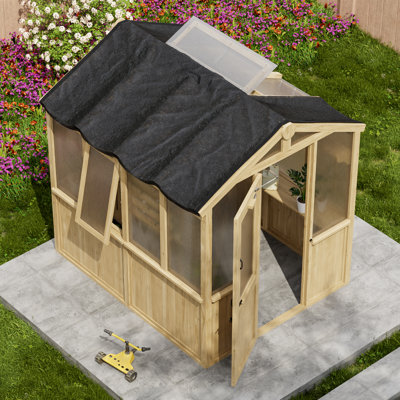  6.7'W x 7.5'D x 7.7’H Wooden Polycarbonate Greenhouse With Mesh Cover
