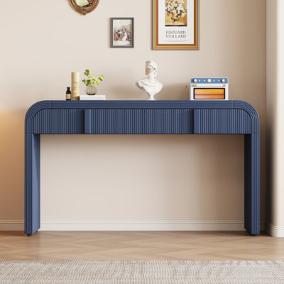Modern Console Table With 2 Grooved Storage Drawers – Fluted Entryway Table With Rounded Silhouette
