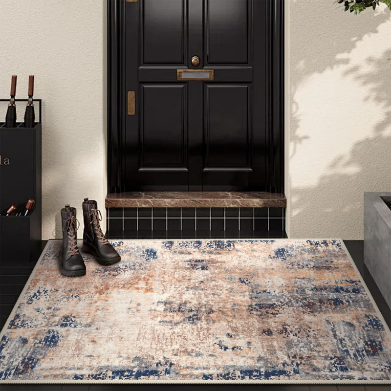 Tapis moderne antidérapant lavable abstrait doux pour le salon, Rectangle 2 pi x 3 pi