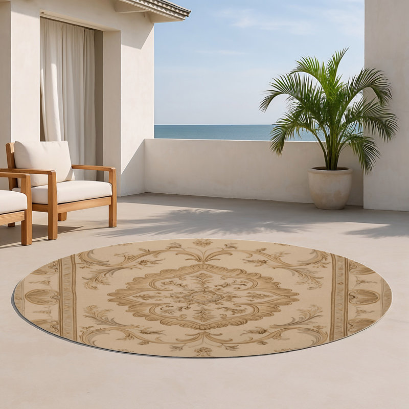 Tapis d'intérieur et d'extérieur brun français, Rond 5 pi