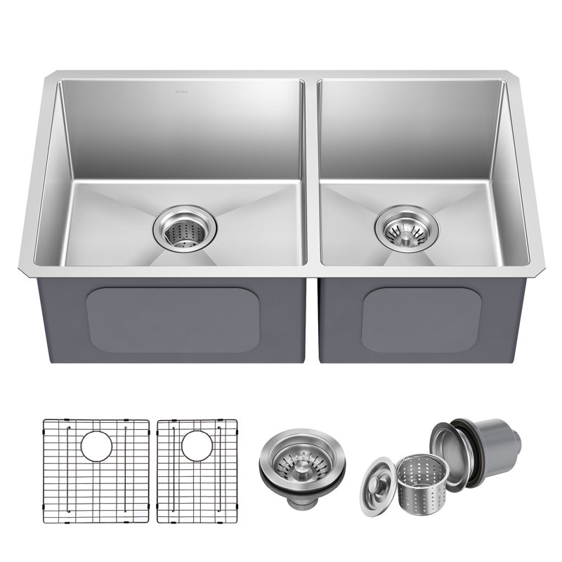 KRAUS Standart PRO™ Undermount 60/40 Double Bowl 16 Gauge Stainless Steel Kitchen Sink, 10"H x 19"W x 32.75"L