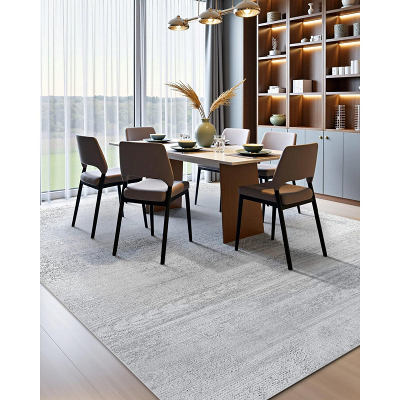 Tapis de 3 x 4,25 m (10 x 14 pi) en polyester, 1 pièce, gris, doux, antidérapant et lavable.