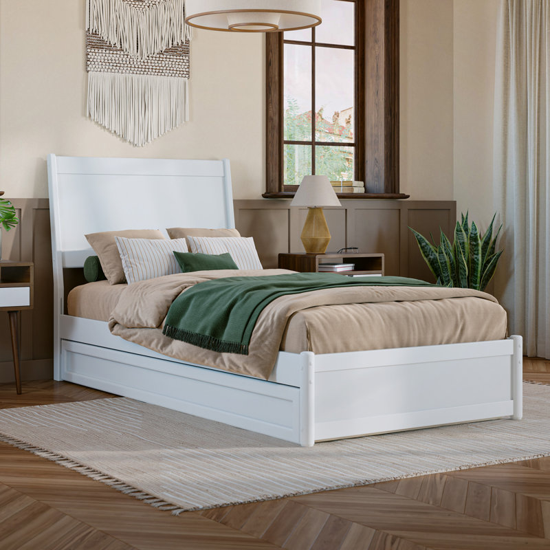 Avdesh Solid Wood Sleigh Trundle Extra Bed, White, Twin XL