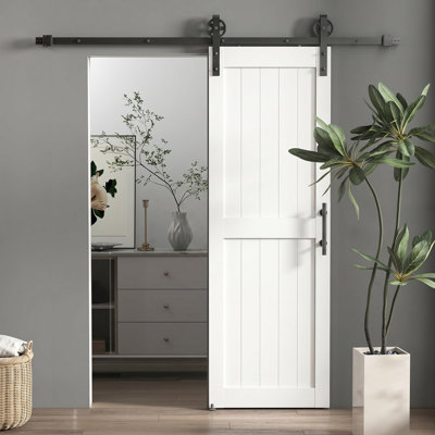Porte coulissante de grange 28 po x 84 po avec quincaillerie, étanche, blanche
