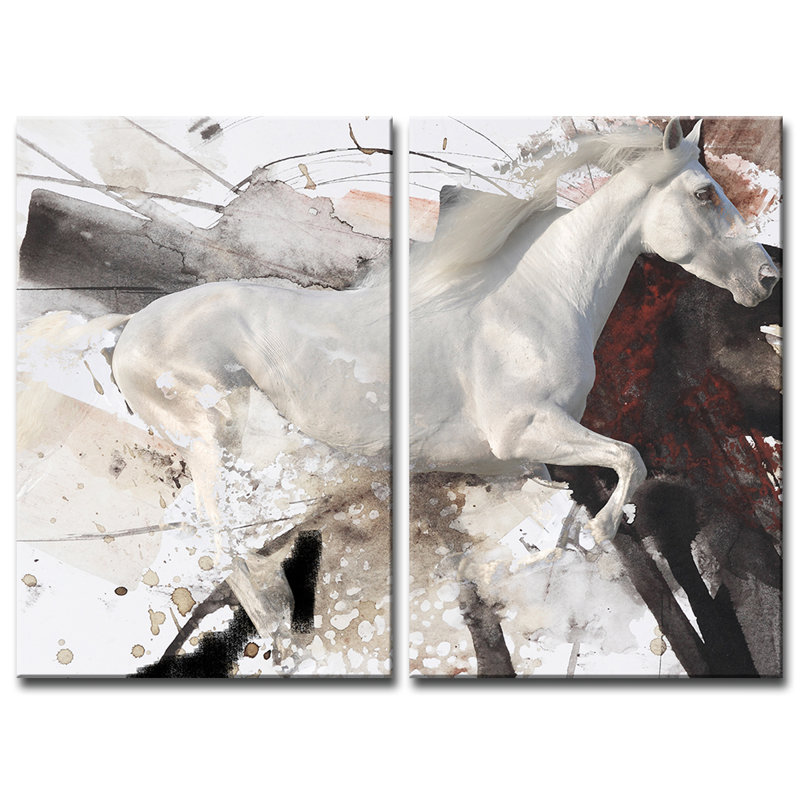« équestres psiv », ensemble de 2 reproductions d’art sur toiles, H 20 po x l 32 po x P 1,5 po