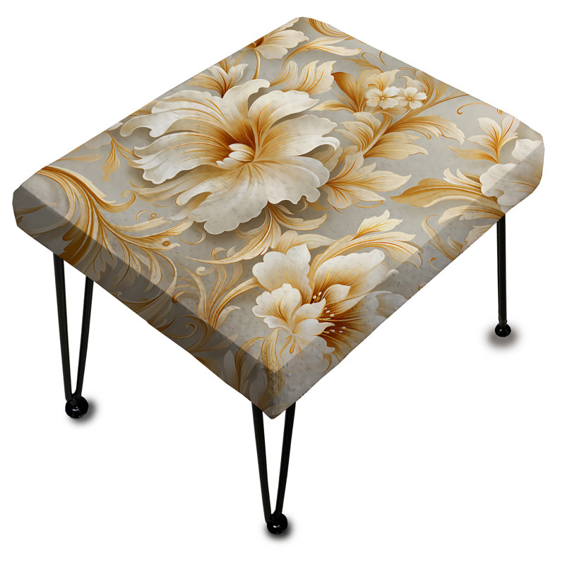 Royal Gold And White Floral Elegant Garden - Floral Rectangle Ottoman