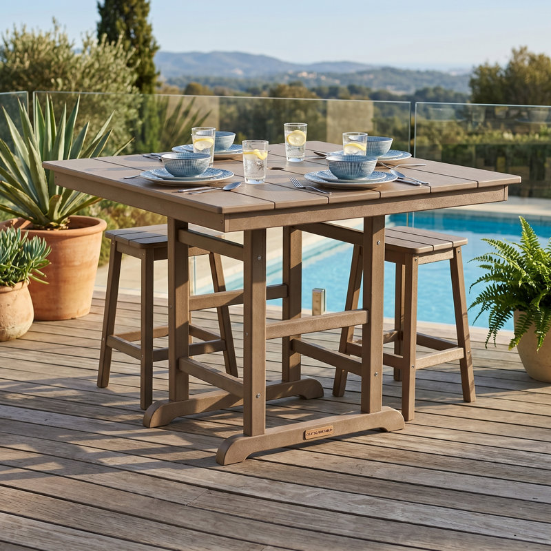 Table de patio carrée pour 4 personnes, Brun