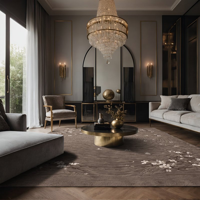 Tapis gris soyeux et moelleux, Rectangle 5 pi x 7 pi