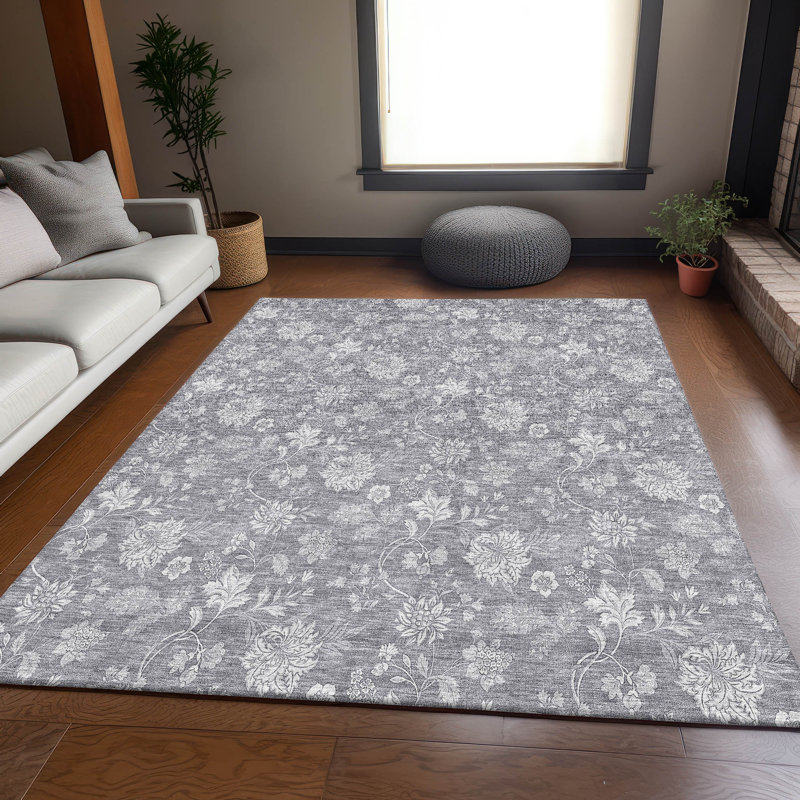 Premium Machine Washable Prisco Gray Rug, Rectangle 3' x 5'