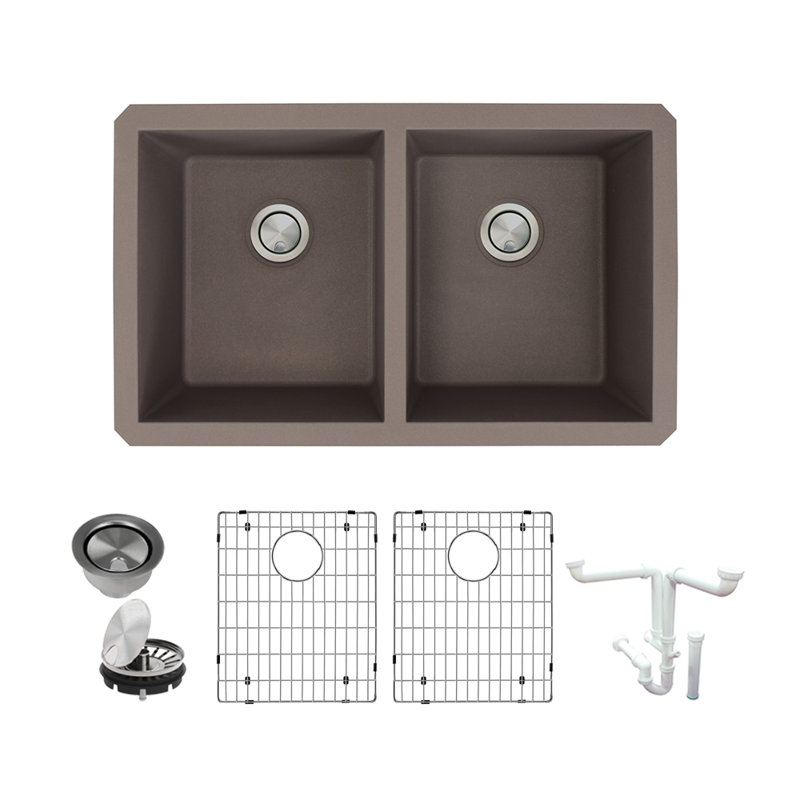 Radius 31.75'' L Double Bowl Granite Kitchen Sink, Espresso