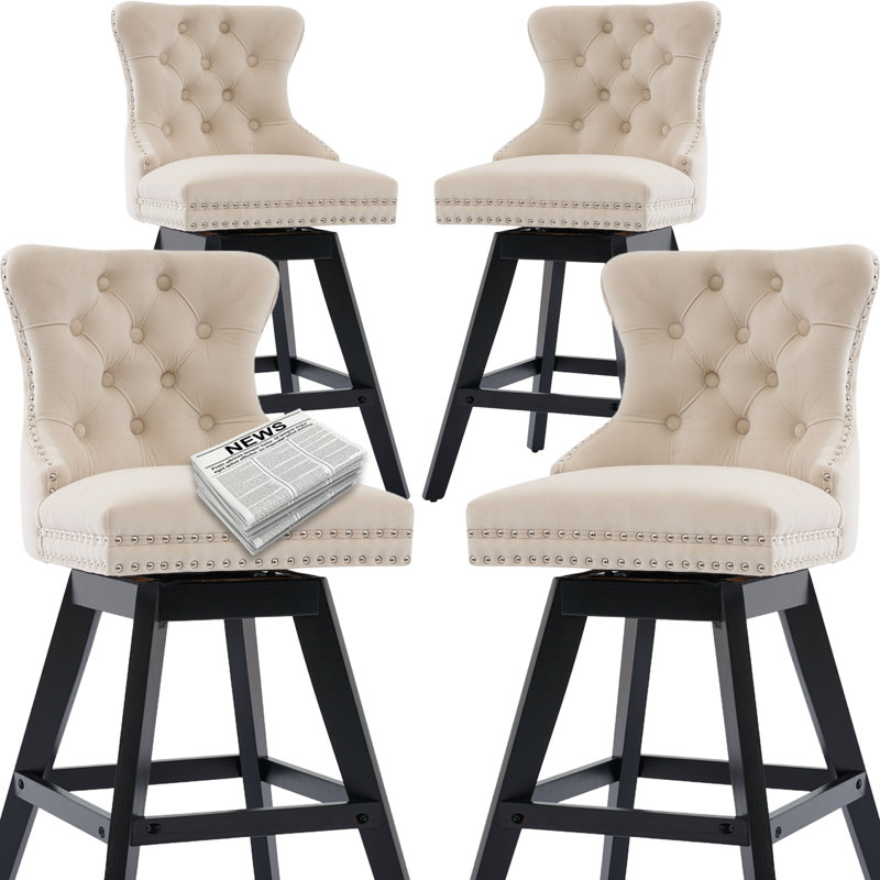 Modern Swivel Velvet Counter Height Bar Stools (Set of 4), Beige