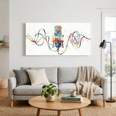 Ensemble de 1 tableau sur toile représentant un microphone coloré