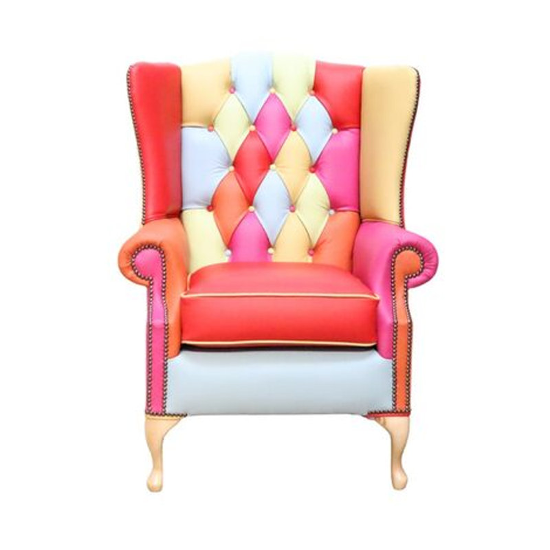 1 Seater Genuine Leather Loveseat, Red/Pink, Natural