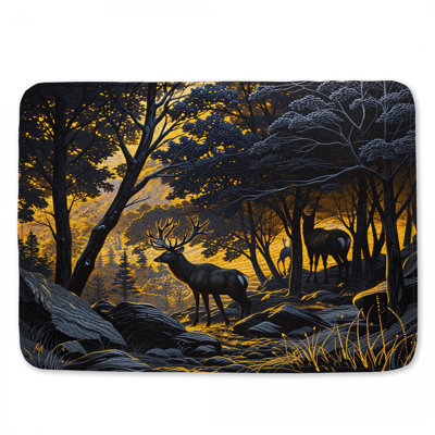 Deer In Forest Sunset Bath Mat