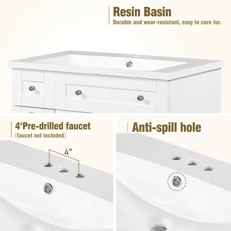 Meuble-lavabo bleu avec lavabo en céramique, Blanc