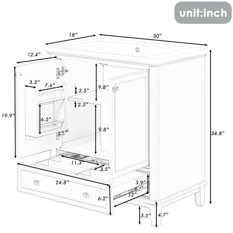 Kiryll 30'' Single Bathroom Vanity with Ceramic Top