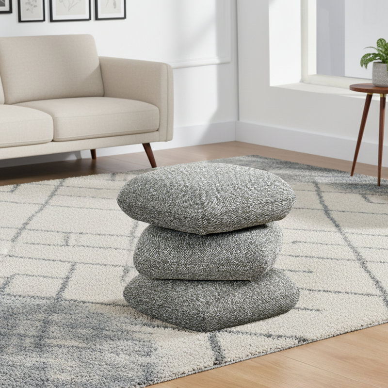 Square Linen Swivel Ottoman Footstool with Stacked Cushion Design for Living Room, Green