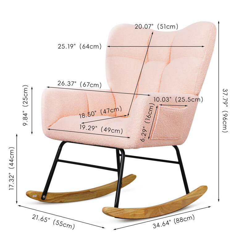 Chaise berçante en tissu Teddy pour la détente et les loisirs, Rose