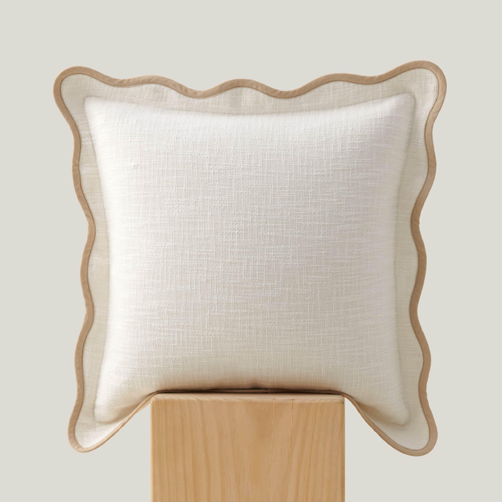 Double Stitch Cotton Decorative Scalloped Throw Pillow Coveron, Cream