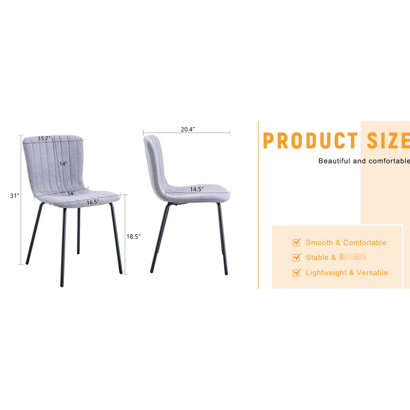 Chaises de salle à manger de luxe minimalistes 4 pièces - Pieds en métal noir, tissu confortable, design moderne à toutes fins décoratives