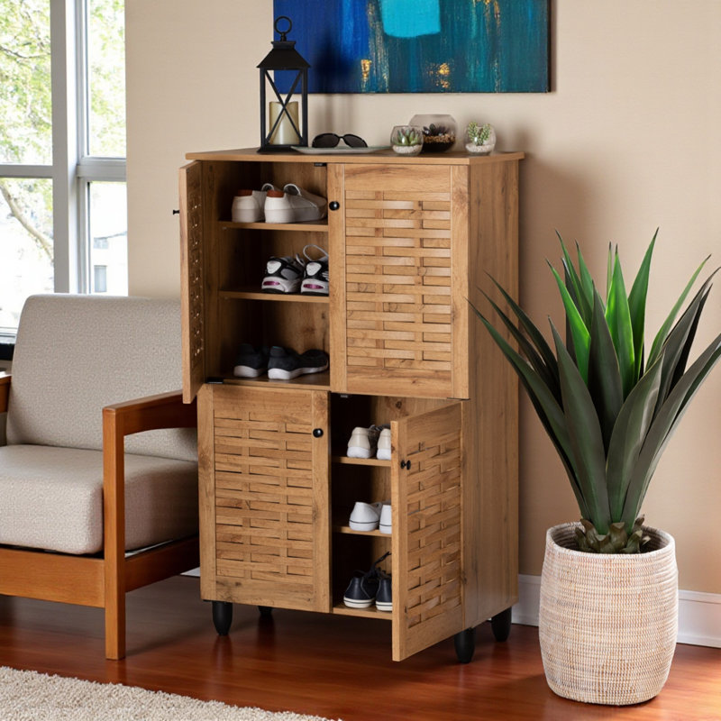 Potter 4-Door Shoe Storage Cabinet in Oak Brown Finish, 48'' H X 29.86'' W X 12.99'' D