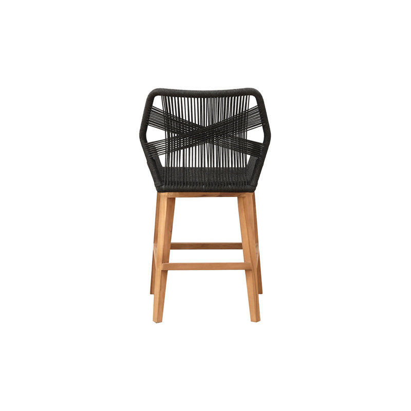Tabouret de comptoir d'extérieur en corde et teck Yensi (ensemble de 2), Black