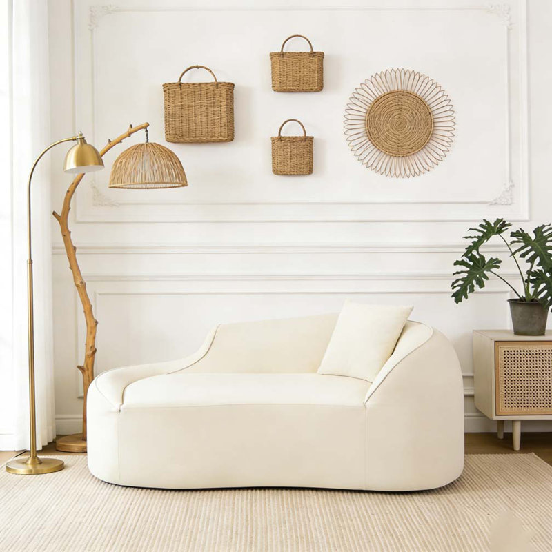 Canapé-lit moderne en chenille avec siège profond et 1 coussin, Blanc lait
