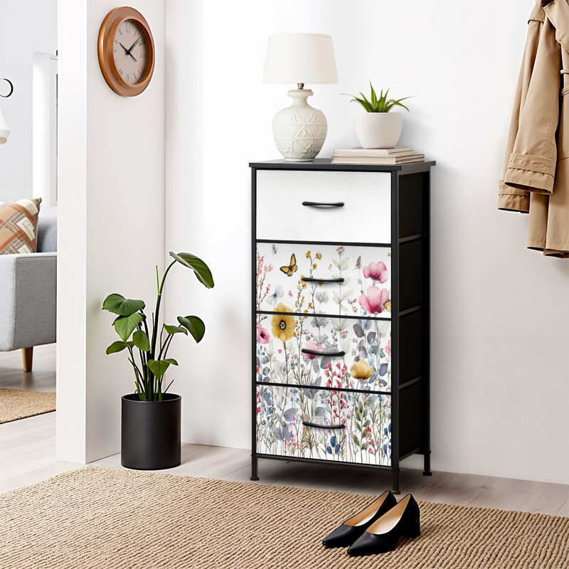 4 Drawer Dresser for Bedroom, Narrow Chest of Drawers, Wooden Top and Study Iron Frame 18"x37.5"-(WxH)