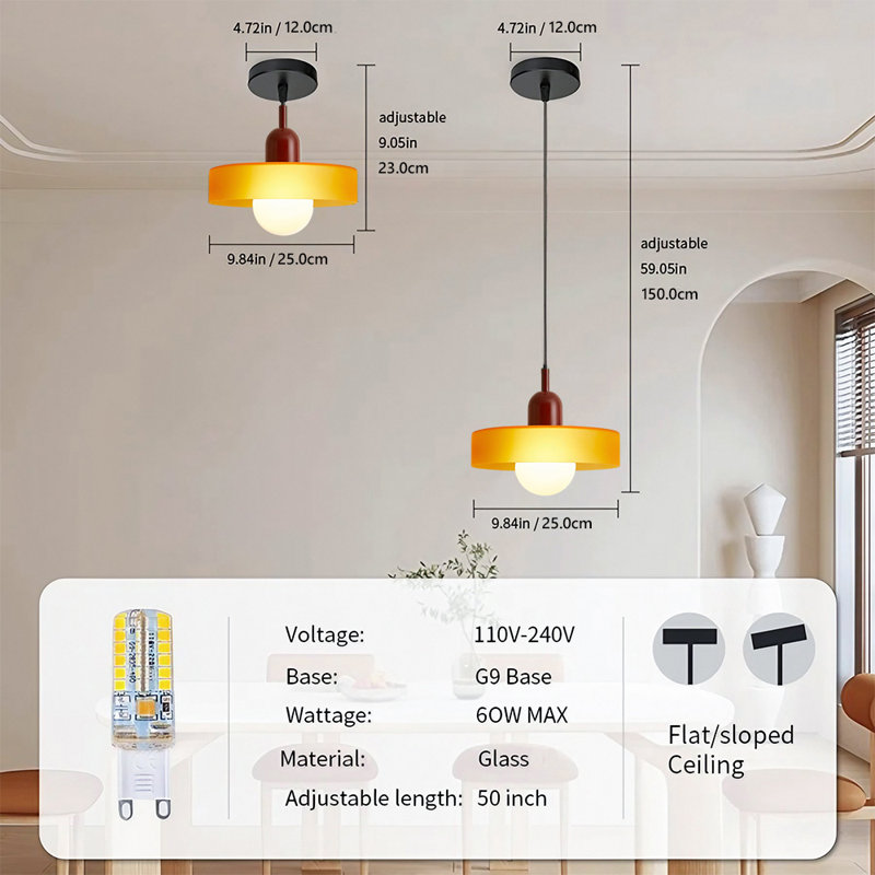 Luminaire suspendu 0 lumière, Rouge, Orange, H 7,8 po x l 9,84 po x P 9,84 po