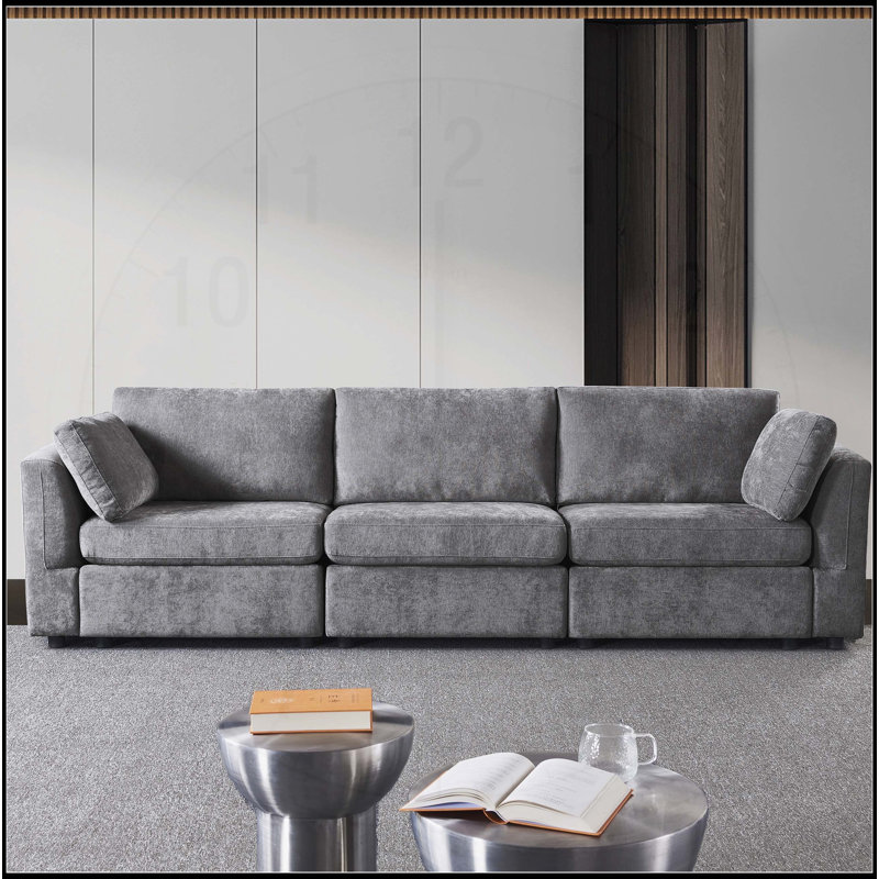 Canapé modulaire polyvalent avec tissu chenille doux et fabrication robuste, Gris, H 34,64 po x l 112,99 po x P 33 po, 3