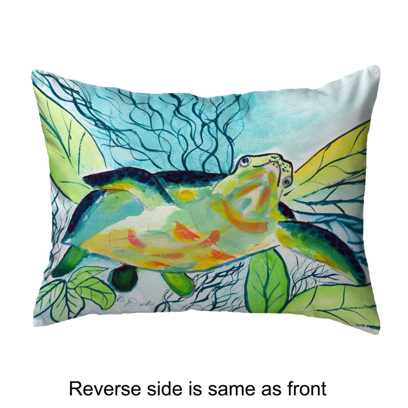  Smiling Sea Turtle No Cord Indoor/Outdoor Lumbar Pillow, 11" x 14"