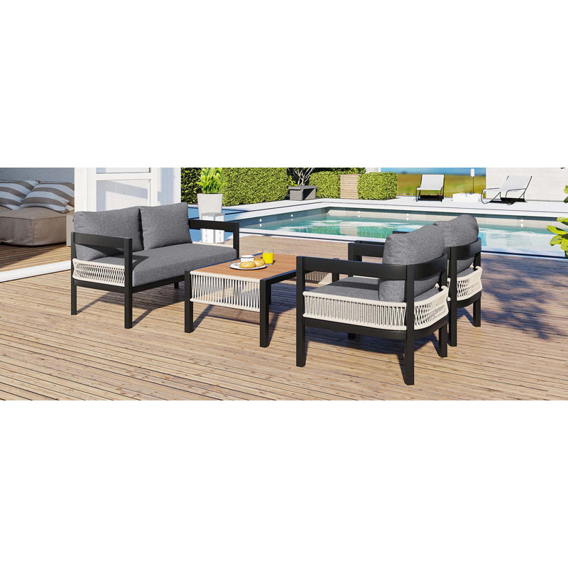 Ensemble de canapé d'extérieur en fer multi-personnes avec table, décoration en rotin, imperméable, antirouille, adapté au jardin, à la pelouse