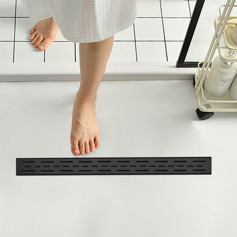 30 Inches Linear Shower Drain With Removable Bar Pattern Grate,Linear Drain With Hair Strainer And Leveling Feet,Stainless Steel,Matte Black