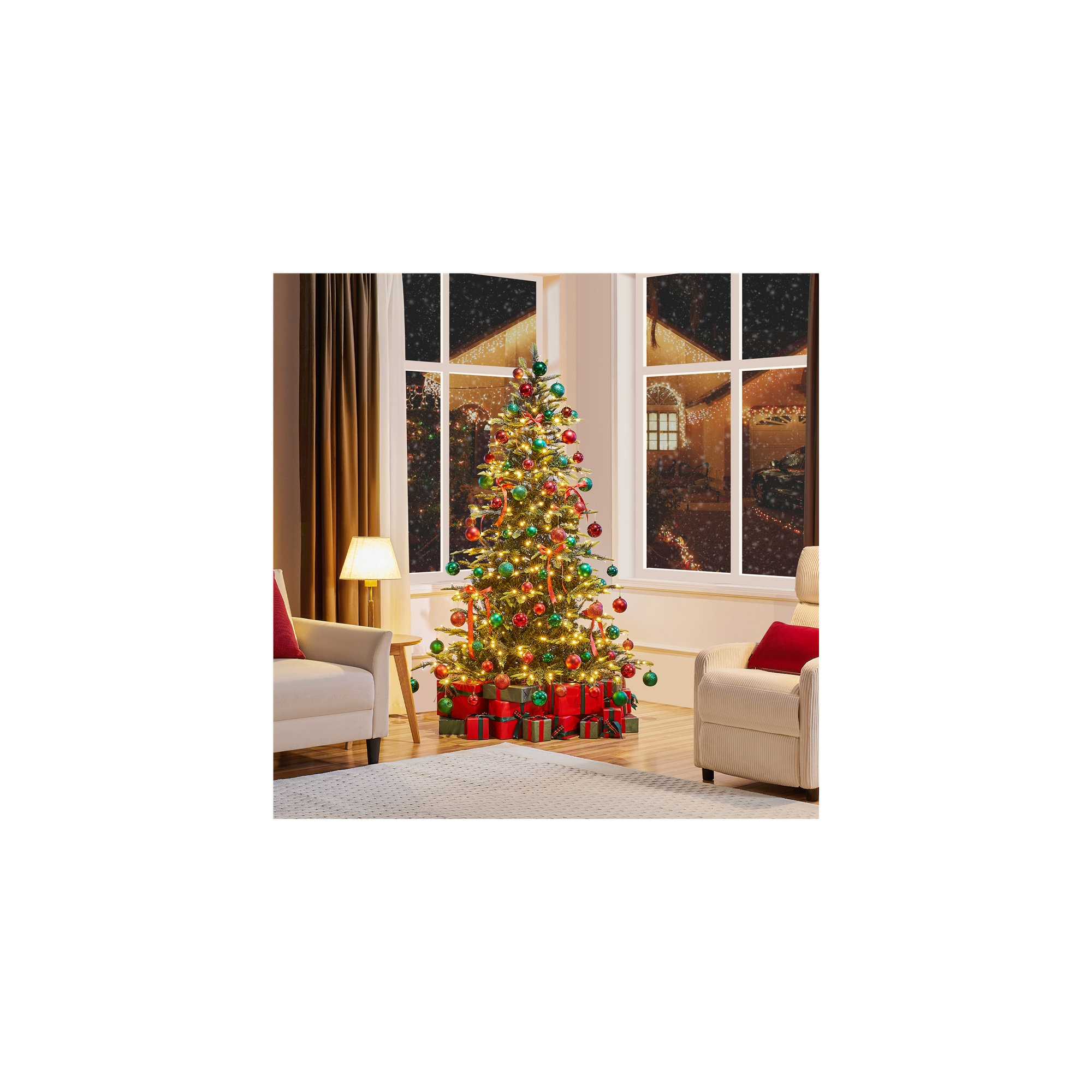 Jahwan Lighted Artificial Fir Christmas Tree, 6'