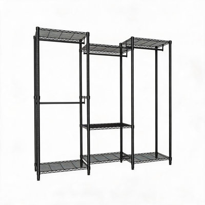 Heavy Duty Freestanding Garment Rack with Shelves, 4 Hanging Rods and 7 Adjustable Wire Shelves, 1630 LBS Capacity Portable Metal Wardrobe Closet Organizer, Clothes Storage System for Bedroom, Cloakroom, Laundry Room, Black