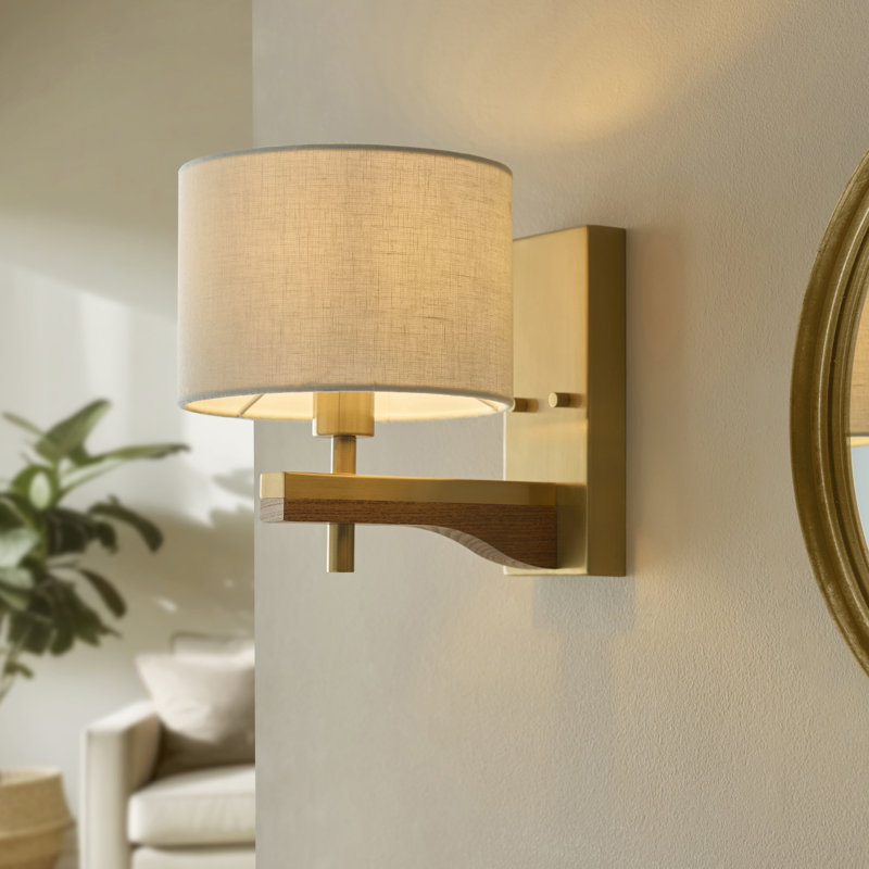 Solid Wood and Steel Armed Sconce