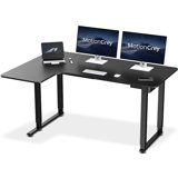 Electric Height Adjustable L-Shaped Standing Desk - Left and Right Side Black and White Frame with 63" Black and White Color Top